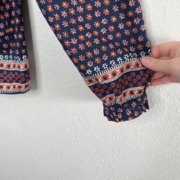 Trovata Bird Of Paradis Blue & Pink Floral Print Long Sleeve Silk Blouse Size M - Picture 5 of 10